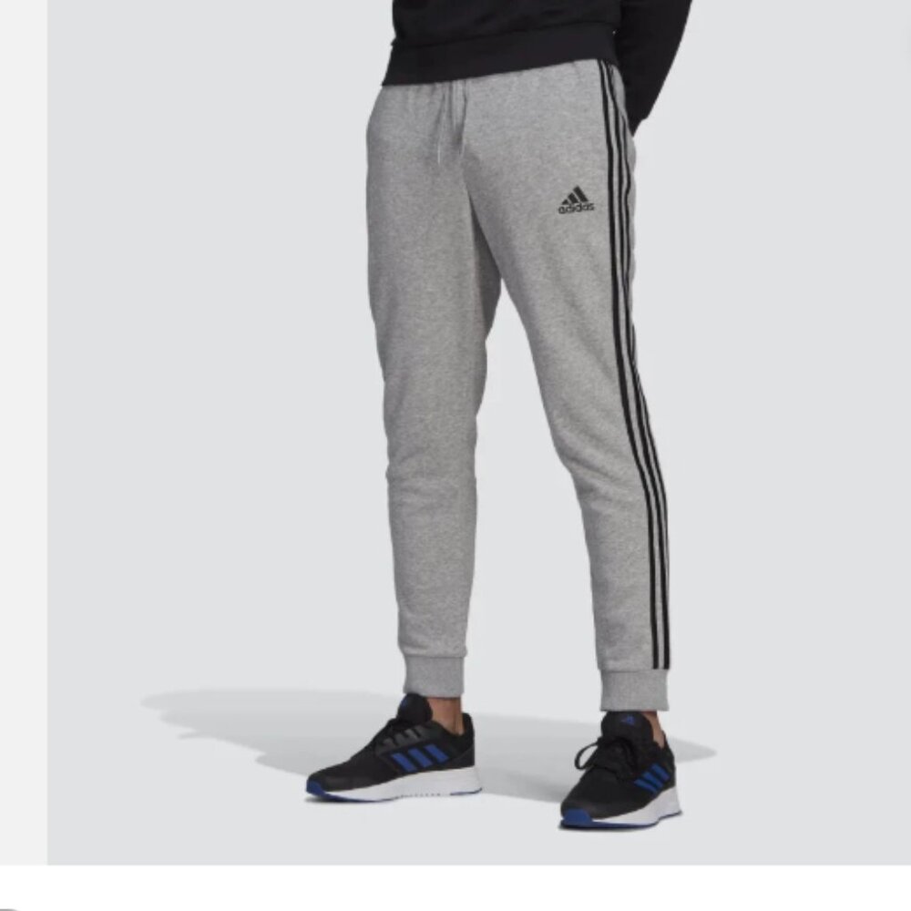 adidas Essentials Men's French Terry Tapered-Cuff 3-Stripes Jogger Pants GK8824